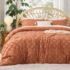 Bedsure Queen Comforter Set - Pumpkin Comforter, Boho Tufted Shabby Chic Bedding for Kids, 3 Pieces Vintage Farmhouse Bed Set for All Seasons, Fluffy Soft Bedding with 2 Pillow Shams