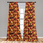 Ambesonne Fall Curtains, Happy Autumnal Colors with Birds in Nests Cartoon Illustration Print, Window Treatments 2 Panel Set for Living Room Bedroom, Pair of - 28" x 63", Cinnamon Amber and Orange