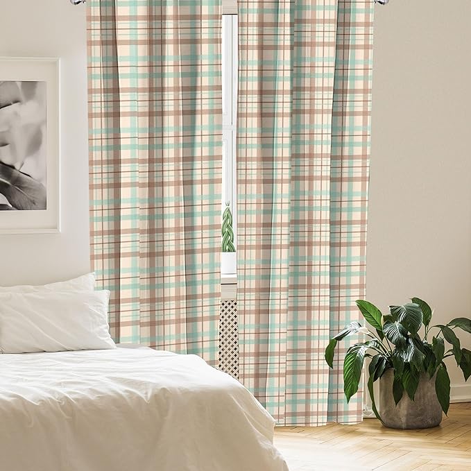 Ambesonne Plaid Curtains, Scottish Country Style Tartan with Abstract Design Diagonal Striped Lines, Window Treatments 2 Panel Set for Living Room Bedroom, Pair of - 28" x 95", Mint Green