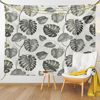 Ambesonne Grey Tapestry, Illustration of Tropical Monstera Leaves Classical with Soft Colors Nature, Wall Hanging for Bedroom Living Room Dorm, 60" X 80", Coconut Gray