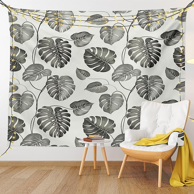 Ambesonne Grey Tapestry, Illustration of Tropical Monstera Leaves Classical with Soft Colors Nature, Wall Hanging for Bedroom Living Room Dorm, 60" X 80", Coconut Gray