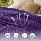 Bedsure Cooling Cotton Waffle Queen Size Blanket - Lightweight Breathable Blanket of Rayon Derived from Bamboo for Hot Sleepers, Luxury Throws for Bed, Couch and Sofa, Purple, 90x90 Inches