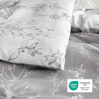 Bedsure Full Comforter Set - Grey Bed Set, 3 Pieces Cute Floral Bedding, 1 Soft Reversible Botanical Flowers Comforter and 2 Pillow Shams