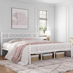 Yaheetech Metal Platform King Bed Frame Mattress Foundation with Headboard and Footboard No Box Spring Needed Under Bed Storage Steel Slats White