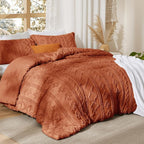 Bedsure Tufted Boho Comforter Set Queen Size - Terracotta Boho Bed Set, GentleSoft™ 3 Pieces Farmhouse Shabby Chic Embroidery Bedding, Gifts for Woman, Soft Jacquard Queen Comforter for All Seasons