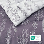 Bedsure Queen Comforter Set - Grayish Purple Bed Set, 3 Pieces Cute Floral Bedding, 1 Soft Reversible Botanical Flowers Comforter and 2 Pillow Shams