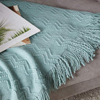 BOURINA Aqua Throw Blanket 60x80 Inches Throw Textured Solid Soft Sofa Throw Couch Knitted Decorative Blanket