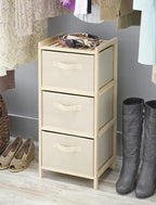 Whitmor 3 Drawer Wood Chest Organizer, Natural Pine Storage with Pull Out Fabric Bins, Easy Assembly, Compact Design for Bedroom Closet Nursery, 11.0"L x 10.0"W x 25.5"H