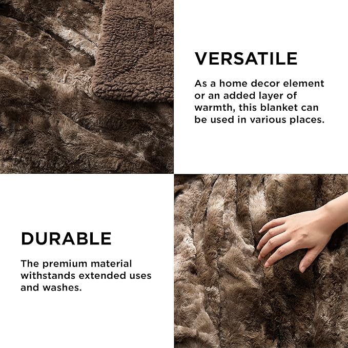 Bedsure GentleSoft Sherpa Fluffy Blanket King Size for Bed - Fleece Warm and Cozy for Women Gift, Plush & Fuzzy Faux Christmas Fur Blanket for Couch, Sofa Decor, Tie Dye Design, Brown, 108x90 Inches