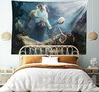 Lunarable Viking Tapestry, Heroes of Valhalla with Mythological Frost Giant Norse Culture Watercolor Design, Wide Wall Hanging for Bedroom Living Room Dorm, 80" X 60", Grey Blue