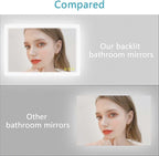 Wall-Mounted LED Square Bathroom Mirror, Makeup Mirror (40 inches x 24 inches,) 3 Color Dimming Bathroom Vanity Mirror with Lights Smart Mirror with Touch