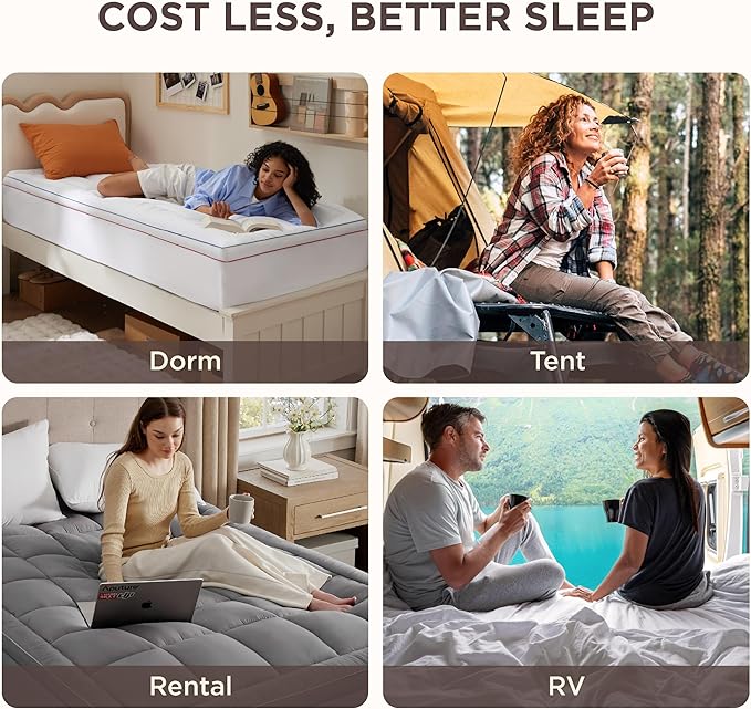 Bedsure Twin XL Mattress Topper Dorm Bedding - Extra Thick with Deep Pocket fits up to 21 Inches, Plush Soft Pillow-Top Bed Topper for Back Pain Relief, Overfilled with Down Alternative Filling, Grey