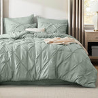 Bedsure Queen Comforter Set Sage Green - Bed in a Bag Queen Size Bedding 7 Pieces, GentleSoft™ Pintuck Bed Set Gift for Family, Pinch Pleat All Season Comforter with Sheets, Pillowcases & Shams