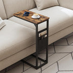 TUTOTAK C Shaped End Table, Side Table for Couch, Sofa Table with Storage Bag, TV Tray for Living Room, Bedroom, Brown TB01BB082
