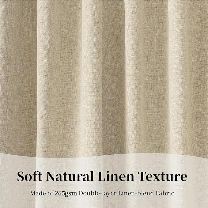 KangBang Room Darkening Curtains 108 Inches Long, Farmhouse Patio Sliding Door Blackout Curtains for Living Room Hall Large Windows, Back Tab Loop Pocket Drapes(2 Panels, 84x108, Natural Beige)