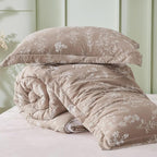 Bedsure Full Comforter Set - Light Taupe Bed Set, 3 Pieces Cute Floral Bedding, 1 Soft Reversible Botanical Flowers Comforter and 2 Pillow Shams