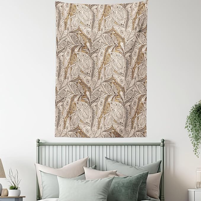 Lunarable Paisley Tapestry, Vintage Plant Pattern with Natural Inspirations Soft Color Palette Batik Style, Wall Hanging for Bedroom Living Room Dorm Decor, 40" X 60", Beige Tan Brown
