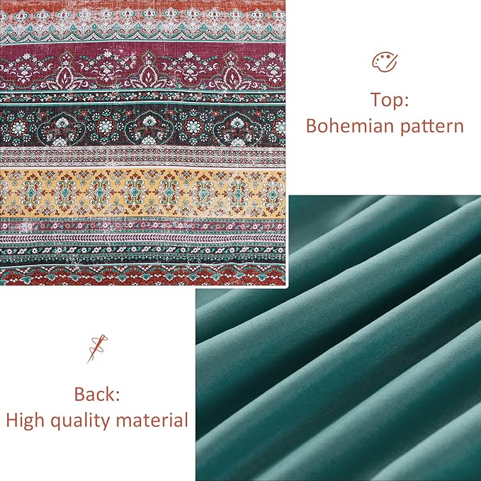 Boho King Size Comforter Set 8 Pieces, Orange and Green Bohemian Striped Bed in a Bag, Paisley Soft Microfiber Bedding Comforter Set