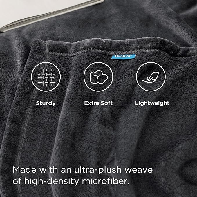 Bedsure GentleSoft Twin XL Fleece Blanket Dorm Bedding - Lightweight Soft Cozy Blankets for Bed, Sofa, Couch, Travel, Camping, Charcoal, 66"x90"