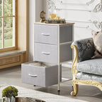WLIVE Nightstand with 3 Drawers, Fabric Dresser, Organizer Unit, Storage Dresser for Bedroom, Hallway, Entryway, Closets, Sturdy Steel Frame, Wood Top, Easy Pull Handle, Light Grey