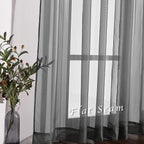 NICETOWN Voile Sheer Window Curtain Panels, Grommet Airy and Breathable Short Sheer Drapes with Light Through for Son/Boys Bedroom, Dark Grey, 54" Wide by 54" Long, 1 Pair