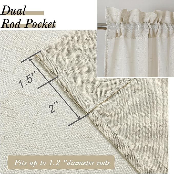 Aiyufeng Faux Linen Sheer Curtains 54 Inch Length 2 Panel Set, Fresh Farmhouse 54 Inch Long Sheer Linen Look Airy & Lightweight Elegant Window Treatments for Bedroom/Living Room/Kitchen, 30Wx54L inch