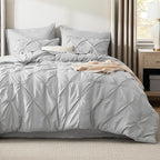 Bedsure Twin Comforter Set Light Grey - Bed in a Bag Twin Size Bedding 5 Pieces, GentleSoft™ Pintuck Bed Set Gift for Family, Pinch Pleat Light Grey Comforter with Sheets, Pillowcase & Sham