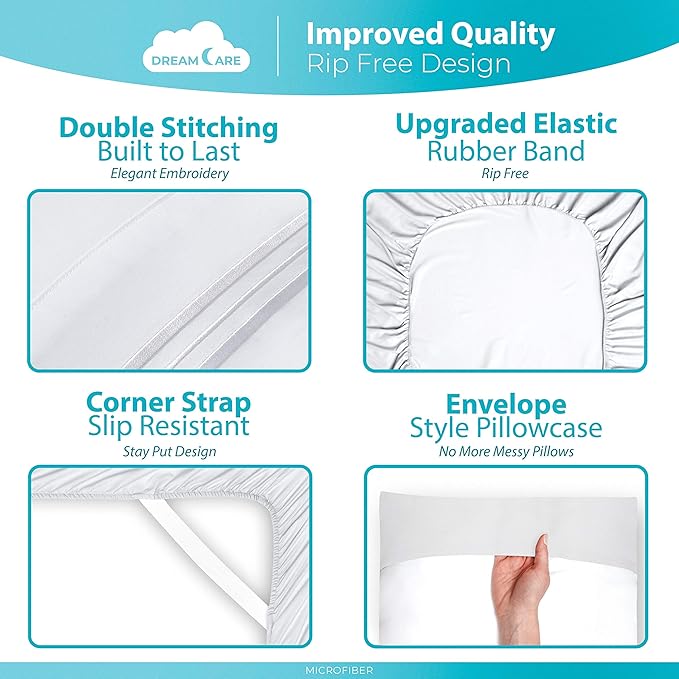 DREAMCARE California King Sheet Sets – 6 pcs Cooling Bed Sheets – up to 21” Deep Cal King Sheets – 2500 Supreme Collection – Extra Soft 100% Brushed Microfiber Hotel Luxury with Side Pocket – White