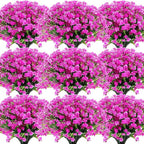 Hoteam 50 Bundles Outdoor Artificial Flowers Plants Uv Resistant Outside Faux Flowers Plastic Fake Plants Outdoor Summer Fall Four Seasons Decoration Shrubs Garden Porch Box, Purple Red