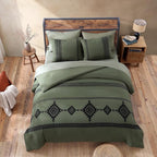 MaiRêve Embroidery Comforter Sets King Size Olive Green - 7 Pieces, Farmhouse Western Bedding Comforter Set, All Season Bed in A Bag King with Sheets, Comforters, Pillowcases & Shams