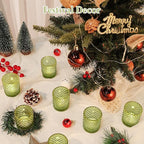 24 Pcs Votive Candle Holders for Wedding, Olive Green Glass Tea Lights Candle Holders for Party Table Decor, Candle Holders Bulk Baby Shower, Vintage Green Depression for Table Centerpiece