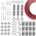 Globe String Light Suspension Kit, Outdoor Light Guide Wire, Vinyl Coated Stainless Steel Steel Cable，Include 150ft Transparent PVC and 304 Stainless Steel Wire Cable, Turnbuckle and Hooks