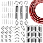 Globe String Light Suspension Kit, Outdoor Light Guide Wire, Vinyl Coated Stainless Steel Steel Cable，Include 150ft Transparent PVC and 304 Stainless Steel Wire Cable, Turnbuckle and Hooks