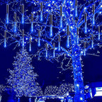 Kwaiffeo Blue Icicle Christmas Lights Outdoor, 16 Tubes(Equivalent to 2 Sets of 8-Tubes) LED Meteor Shower Lights for Xmas Halloween Decor Yard Lawn, Outdoor Lighted Christmas-Themed Ornaments