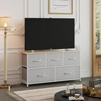 WLIVE Dresser for Bedroom with 5 Drawers, Wide Chest of Drawers, Fabric Dresser, Storage Organization Unit with Fabric Bins for Closet, Living Room, Hallway, Light Grey
