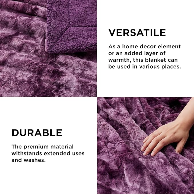 Bedsure GentleSoft Sherpa Fluffy Throw Blanket - Fleece Warm and Cozy Throw for Women Gift, Plush & Fuzzy Faux Fur Christmas Blanket for Couch, Sofa, Bed Decor, Tie Dye Design, Purple, 50x60 Inches