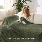 Bedsure Cooling Cotton Waffle Oversized King Blanket - Lightweight Breathable Rayon Derived from Bamboo for Hot Sleepers, Luxury Throws for Bed and Sofa, Green, 120x96 Inches
