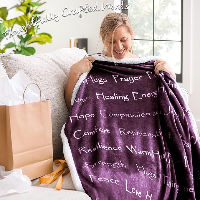 Chanasya Premium Healing Warm Hugs Caring Gift Blanket - for Positive Energy Love Support Comfort - Breast Cancer Chemo Get Well Purple Gift - Women Friend Mom Grandma (Twin) Aubergine