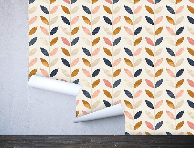 Removable Peel 'n Stick Wallpaper, Self-Adhesive Wall Mural, Rose Gold Blue Floral Pattern, Nursery Baby’s Room Decor • Scandinavian Design (24"W x 96"H Inches)