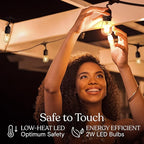 Brightech Ambience Pro - Waterproof LED Outdoor String Lights - 7 Hanging, Dimmable 2w Vintage Edison Bulbs - 24 Ft Commercial Grade Patio Lights Create Cafe Ambience in Your Backyard - Black
