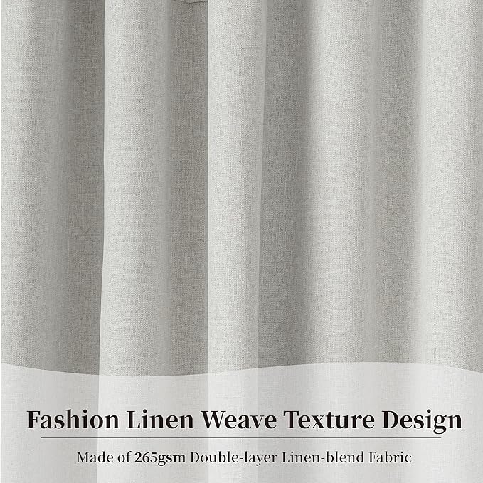 KangBang Blackout Linen Curtains 72 Inch Length 2 Panels- Back Tab Loop Pocket Light Blocking Linen Drapes for Cozy Vibes, Thermal Insulated Apartment-Friendly Curtains(52Wx72L, Light Grey)
