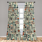 Ambesonne Leafy Art Window Curtains Pack of 2, Scandinavian Leaves Pattern with Geometric Roundy Modern Boho Print, Lightweight Set with Rod Pocket, 4 Panels of - 28" x 63", Pale Green Redwood Teal