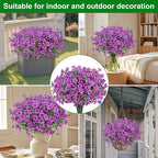 Ouddy Decor 24 Bundles Artificial Flowers for Outdoors Fake Silk Flowers UV Resistant Faux Plastic Plants for Spring Summer Garden Porch Window Box Table Vase Home Indoor Outdoor Decoration, Purple