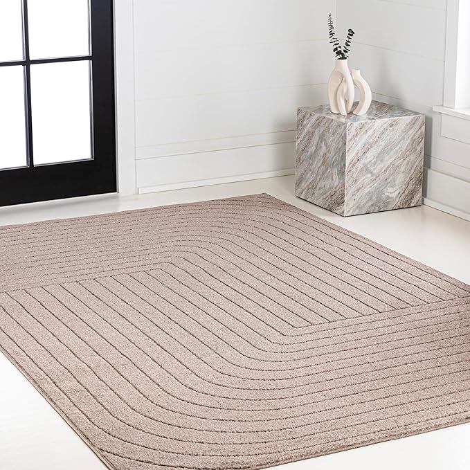 Eyely NCS101C-3 Odense High-Low Minimalist Angle Geometric Light Taupe 3 ft. x 5 ft. Indoor/Outdoor Area Rug, for Home, Backyard, Patio, Porch, Bedroom, Kitchen, Living Room
