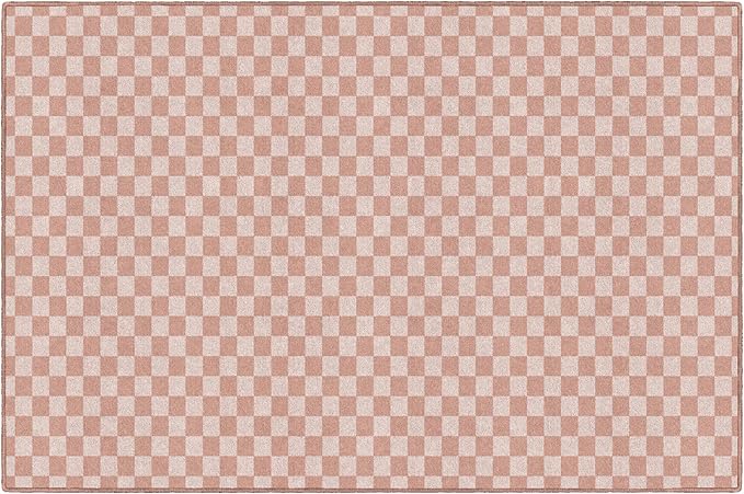 Flagship Carpets Schoolgirl Style Blush Checkerboard Educational Area Rug for Kids Room Seating Décor, Children's Classroom, Play Carpet for Teaching and Playroom, 5' x 7'6", Blush Pink