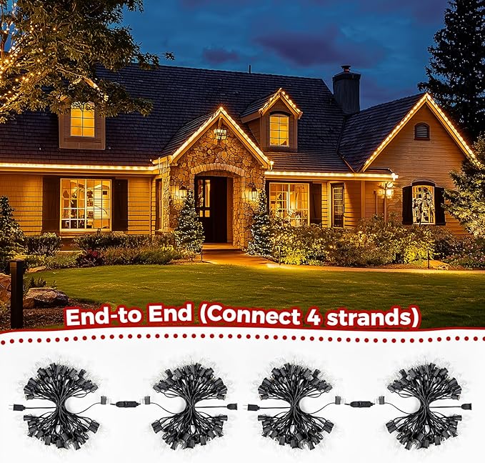 Brightown 100 Feet C9 Christmas String Lights, Outdoor Christmas Lights with 100 Clear C9 Light Bulbs for Outdoor Patio Room Party Backyard Christmas Decoration, Glass Bulb, Black Line