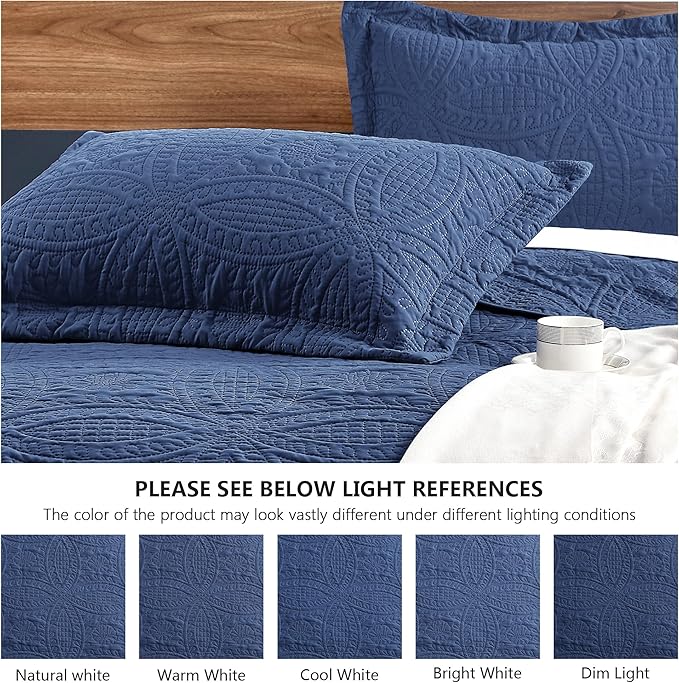 Love's cabin Quilts for Full Bed Navy Bedspreads Bedding Set - Summer Lightweight Bedspread Comforter - Coin Pattern Bedding Coverlet for All Season - 3 Pieces (1 Quilt, 2 Pillow Shams)
