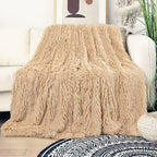 Tuddrom Decorative Extra Soft Faux Fur Blanket Twin Size 70" x 78",Solid Reversible Fuzzy Fluffy Cozy Plush Fleece Comfy Microfiber Blanket for Couch Sofa Bed,Apricot