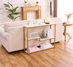 loglus Console Table for Entryway, Faux Marble MDF Sofa Table with Golden Frame (Multilayer, White Marble)