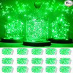 15 Packs 20 Led Green Fairy Lights Battery Operated St Patricks Day Lights 6.6ft Silver String Lights Waterproof Firefly Starry Light for DIY Table Centerpieces Halloween Christmas Party